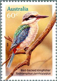 Australia-2010-Australian-Kingfishers-60-cent-Multi-P14-6-x-13-86-Red-backed-Kingfisher-Todiramphus-pyrrhogygius-SG3505