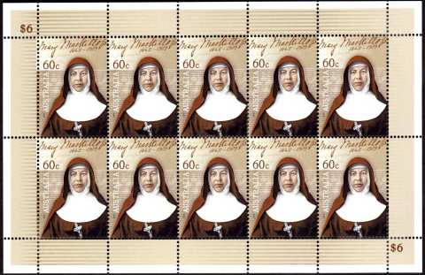 Australia-2010-Canonisation-Mary-MacKillop-10-x-60-cent-Brown-beige-white-P14-6-x-13-86-Sheetlet-150-x-90-mm-SG