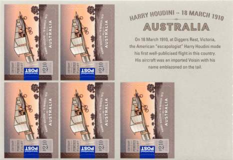 Australia-2010-Centenary-of-Powered-Flight-5-x-2-10-dollar-Multi-PDie-Cut-5-stamps-of-5476-at-2