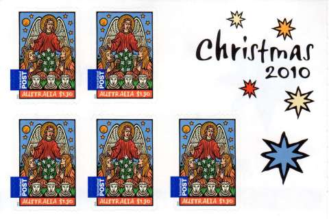 Australia-2010-Christmas-2010-6-5-dollar-Multi-PDie-cut-Five-x-1-30-stamps-SG