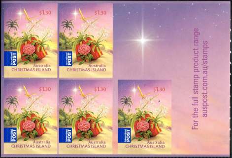 Australia-2010-Christmas-Island-Christmas-2010-5-x-1-3-dollar-Multi-PDie-Cut-Booklet-of-5-x-1-30-stamps-SG