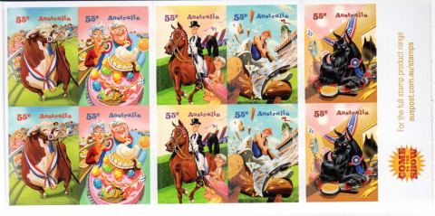 Australia-2010-Come-to-the-Show-10-x-55-cent-Multi-PDie-cut-Ten-stamps