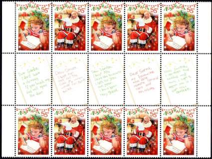 Australia-2010-Dear-Santa-2010-10-x-55-cent-Multi-P-Wish-lists-between-opposite-gutter-pairs