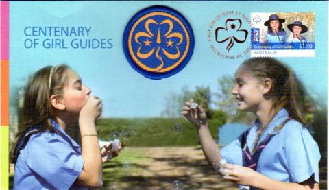 Australia-2010-Girl-Guides-Australia-centenary-1-5-dollar-Multi-P14-6-x-13-86-Has-embrioded-cloth-emblem-One-stamp