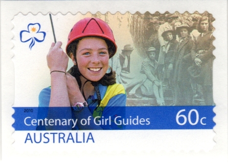 Australia-2010-Girl-Guides-Australia-centenary-60-cent-Multi-PDie-cut-Self-adhesive-stamp-60-cent-example-shown