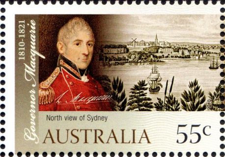 Australia-2010-Governor-Lachlan-Macquarie-Bicentennary-55-cent-Multi-P14-6-x-13-86-Portrait-of-Macquarie-in-red-coat-SG3346