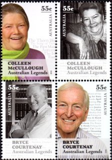 Australia-2010-Legends-2010-Authors-legends-series-fourteen-4-x-55-cent-Multi-P13-86-x-14-6-McCullough-Courtenay-5446-7