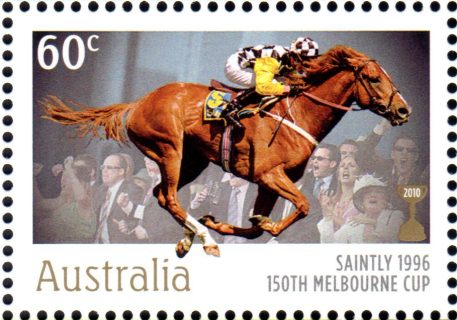 Australia-2010-Melbourne-Cup-number-150-60-cent-Multi-P13-86-x-14-6-Horse-Saintly-1996-SG3513