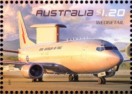 Australia-2011-Air-Force-Aviation-1-2-dollar-Multi-P13-86-x-14-6-Wedgetail-surveillance-aircraft-based-on-Boeing-737-with-Northrup-Grumman-radar-400-km-image-SG3554