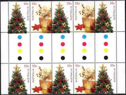Australia-2011-Christmas-2011-10-x-55-cent-Multi-P14-6-x-13-86-Not-decorative-Design-5735-and-5736-alternating-55c-SG