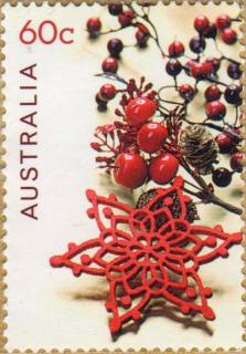 Australia-2011-Christmas-2011-60-cent-Multi-P14-6-x-13-86-Elaborate-red-star-next-to-tree-baubles-SG3674