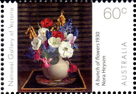 Australia-2011-Gallery-Series-NGV-Flowers-Art-60-cent-Multi-P13-86-x-14-6-Nora-heysen-A-Bunch-of-Flowers-1930-SG3569