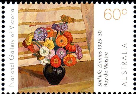 Australia-2011-Gallery-Series-NGV-Flowers-Art-60-cent-Multi-P13-86-x-14-6-Roy-de-Maistre-Still-life-Zinneas-1925-30-SG3572