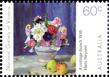 Australia-2011-Gallery-Series-NGV-Flowers-Art-60-cent-Multi-P13-86-x-14-6-Sir-Hans-Heysen-A-cottage-bunch-930-SG3573