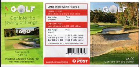 Australia-2011-Golf-10-x-60-cent-Multi-PDie-cut-Not-shown-here-are-more-booklets