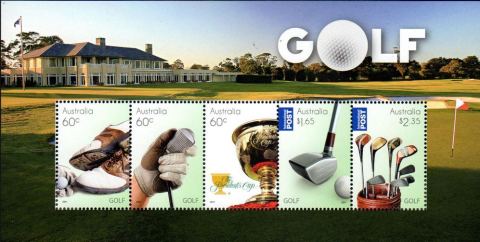 Australia-2011-Golf-5-x-60-cent-Multi-P14-6-x-13-86-Miniature-sheet