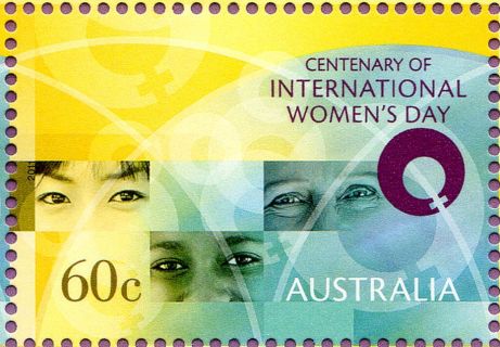Australia-2011-International-Womens-Day-100-years-60-cent-Multi-P14-6-x-13-86-Eyes-of-3-women-on-background-of-mainly-yellow-and-blue-SG3551