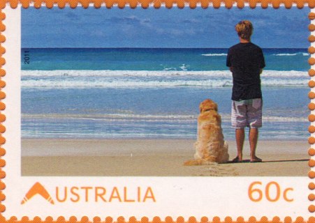 Australia-2011-Living-Australia-60-cent-Multi-P13-86-x-14-6-Best-friends-man-dog-on-beach-SG3615