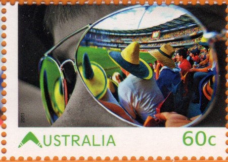 Australia-2011-Living-Australia-60-cent-Multi-P13-86-x-14-6-Cricket-at-the-Gabba-colourful-reflections-in-spectator-sunglasses-SG3617