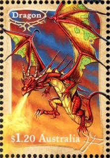 Australia-2011-Mythical-creatures-1-2-dollar-Multi-P14-6-x-13-86-Dragon-1-20-stamp-SG3657