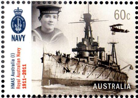 Australia-2011-Royal-Australian-Navy-1911-2011-60-cent-Multi-P13-86-x-14-6-HMAS-Australia