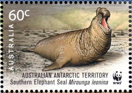 Australia-2011-World-Wildlife-Fund-for-Nature-Fifty-Years-60-cent-Multi-P13-86-x-14-6-Southern-Elephant-Seal-Mirounga-leonina