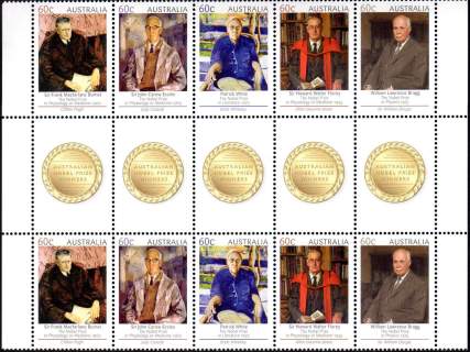 Australia-2012-Australian-Nobel-Prize-Winners-10-x-60-cent-Multi-P14-6-x-13-86-Unusually