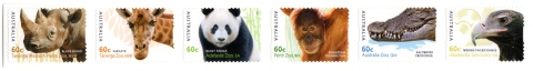 Australia-2012-Australian-Zoos-6-x-60-cent-Multi-Pdie-cut-Peel-n-stick-6-stamps-60-cent-each-SG