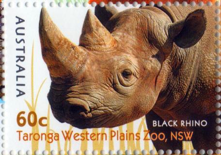 Australia-2012-Australian-Zoos-60-cent-Multi-P13-86-x-14-6-Black-rhino-SG3853