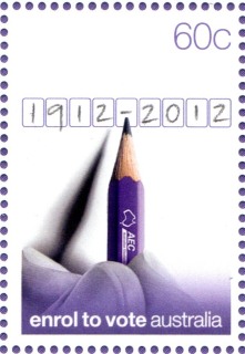 Australia-2012-Centenary-of-Compulsory-Enrolment-to-vote-60-cent-Multi-P14-6-x-13-86-Purple-pencil-filling-in-boxes-1912-2012-SG3755