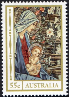 Australia-2012-Christmas-2012-55-cent-Multi-P14-6-x-13-86-Madonna-and-child-detail-from-tapestry-Adoration-of-the-Magi-SG3882