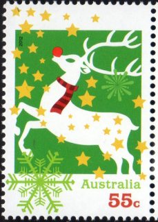 Australia-2012-Christmas-2012-55-cent-Multi-P14-6-x-13-86-Sketch-white-reindeer-on-green-SG3886