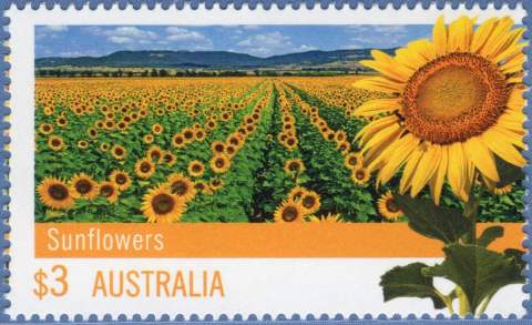 Australia-2012-Farming-Australia-3-dollar-Multi-P14-6-x-14-Sunflowers-One-large-at-front-right