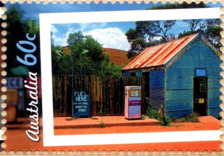 Australia-2012-Living-Australian-Series-Two-60-cent-Multi-P13-86-x-14-6-Fuel-Ask-at-the-Store-across-the-Road-photo-of-old-style-petrol-bowser-and-garage-SG3814