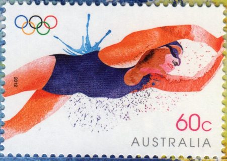 Australia-2012-London-2012-Olympic-Games-60-cent-Multi-P14-6-x-13-86-Swimmer-in-blue-leaving-the-start-blocks