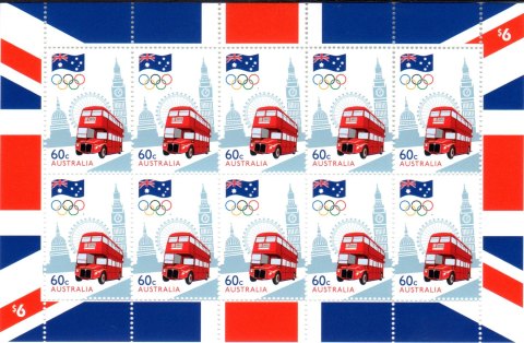 Australia-2012-Olympic-Games-London-2012-Aust-Gold-medallists-10-x-60-cent-Multi-P13-86-x-14-7-London-bus-on-Union-Jack-border-SG