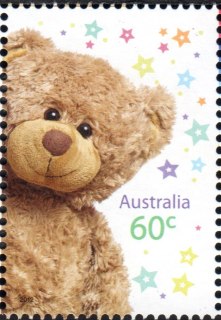 Australia-2012-Precious-Moments-60-cent-Multi-P14-6-x-13-86-Teddy-in-traditional-brown-SG3687