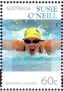 Australia-2012-Sporting-legends-first-of-a-series-to-follow-60-cent-Multi-P14-6-x-13-86-Photograph-head-on-while-swimming-Susie-ONeill