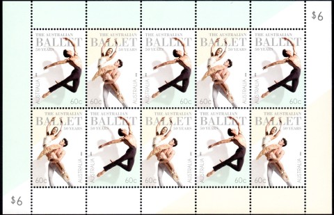 Australia-2012-The-Australian-ballet-50-years-10-x-60-cent-Multi-P14-6-x-13-86-Sheetlet-of-5-stamps-of-each-design-SG