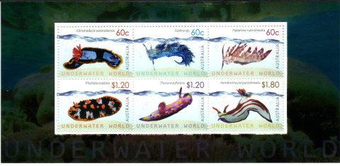 Australia-2012-Underwater-world-6-dollar-Multi-P13-86-x-14-6-Nudibranchs-images-from-Clay-Bryce-Miniature-sheet-with-six-stamps-5820-to-5825-incl-SGMS3787