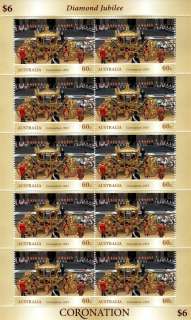 Australia-2013-Diamond-Jubilee-Coronation-6-dollar-Multi-P14-6-x-13-86-Display-sheetlet-of-10-x-60-cent-stamps-Embellished-in-margins-and-mounted-pictorially-SG