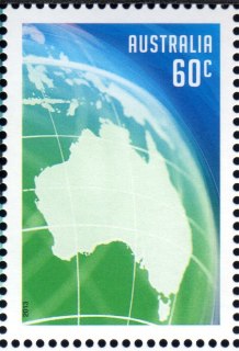 Australia-2013-Special-Occasions-Greetings-2014-60-cent-Multi-P14-6-x-13-86-White-map-of-Australia-on-green-globe