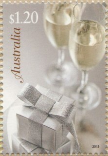 Australia-2013-Special-Occasions-Greetings-2018-1-2-dollar-Multi-P14-6-x-13-86-Two-champagne-glasses-and-two-boxed-gifts-in-pale-grey-brown-hues-SG3922