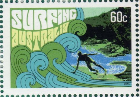 Australia-2013-Surfing-Australia-60-cent-Multi-P13-86-x-14-6-Sketch-black-surfuer-shape-on-gree-blue-breaking-waves-SG3930