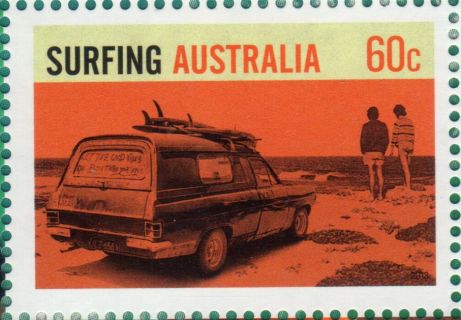 Australia-2013-Surfing-Australia-60-cent-Multi-P13-86-x-14-6-Surf-pilgrimage-orange-stamp-wirh-staton-wagon-for-wheels-SG3931