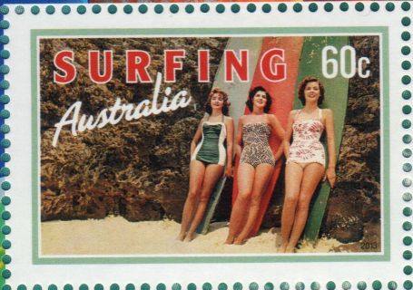 Australia-2013-Surfing-Australia-60-cent-Multi-P13-86-x-14-6-Thee-girls-leaning-on-upright-surf-boards-SG3929