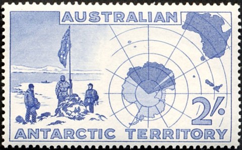 AAT-1957-1954-Expedition-at-Vestfold-Hills-2-shilling-Ultramarine-P14-50-AAT-Drawing