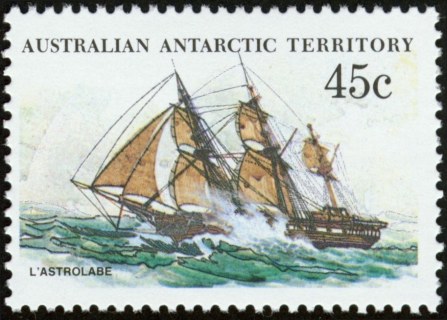 AAT-1981-Ships-of-the-Antarctic-45-cent-Multi-P13-x-13-5-AAT-LAstrolabe-DUrville-SGA49