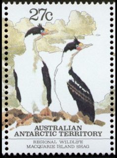 AAT-1983-Regional-Wildlife-27-cent-Multi-P14-50-AAT-King-Cormorant-or-Macquarie-Island-shags