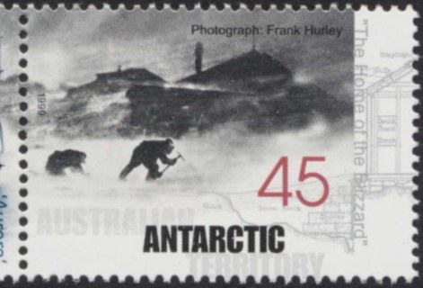 AAT-1999-Preservation-of-huts-used-in-Mawsons-Antarctic-Expedition-45-cent-Mono-grey-P13-86-x-14-6-AAT-Photo-Home-of-the-blizzard-by-Frank-Hurley-SGA127